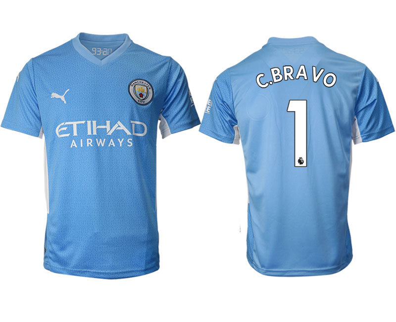 Men 2021-2022 Club Manchester city home aaa version blue #1 Soccer Jersey